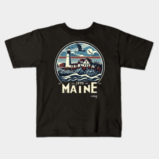 Maine Maritime Echoes: Coastal Beacon - American Vintage Retro style USA State Kids T-Shirt